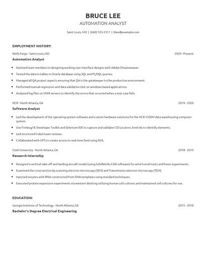 Automation Analyst Resume