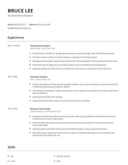 Automation Analyst Resume
