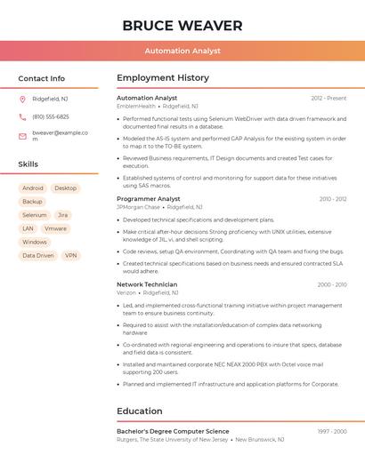 Automation Analyst Resume