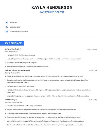 Automation Analyst Resume