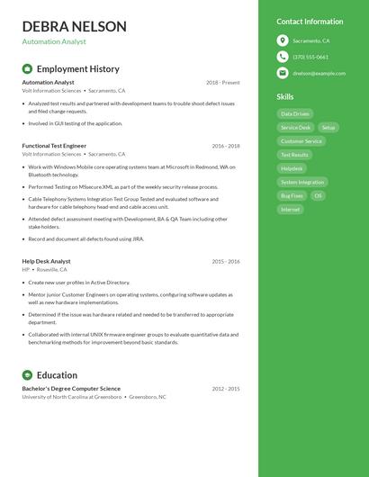 Automation Analyst Resume