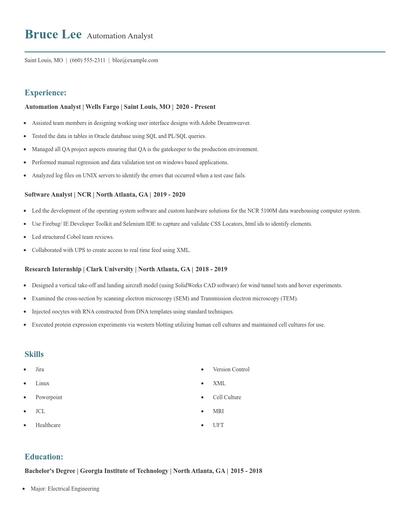 Automation Analyst Resume