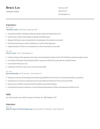 Automation Analyst Resume