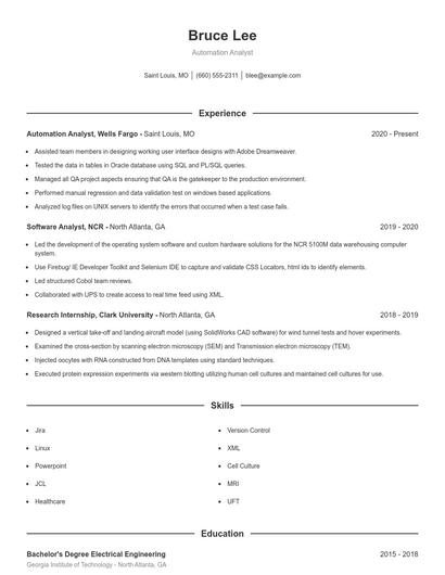 Automation Analyst Resume
