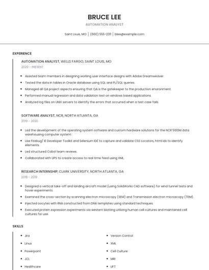 Automation Analyst Resume