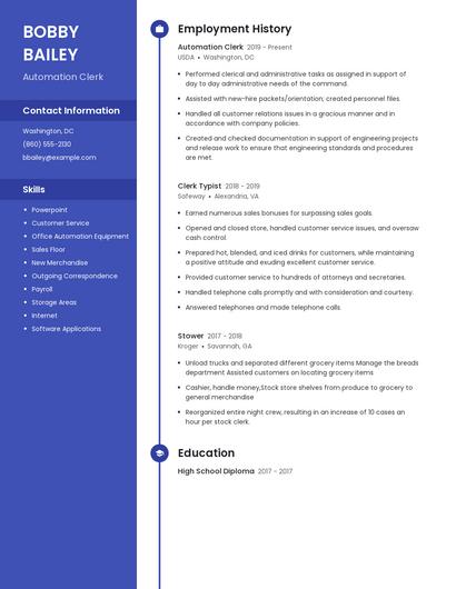 Automation Clerk Resume