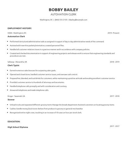 Automation Clerk Resume