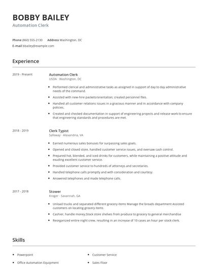 Automation Clerk Resume