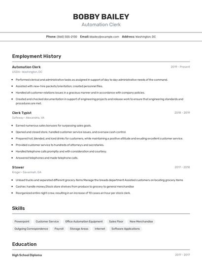 Automation Clerk Resume