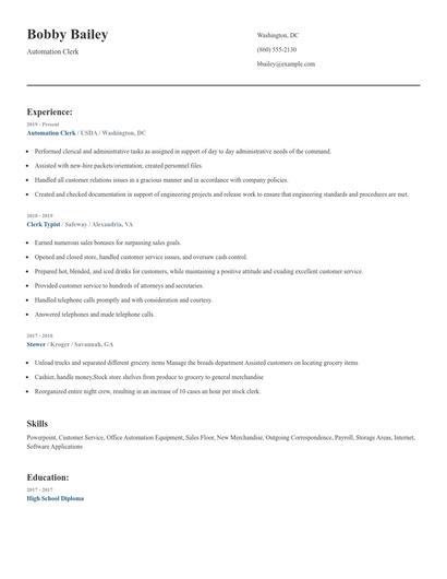 Automation Clerk Resume