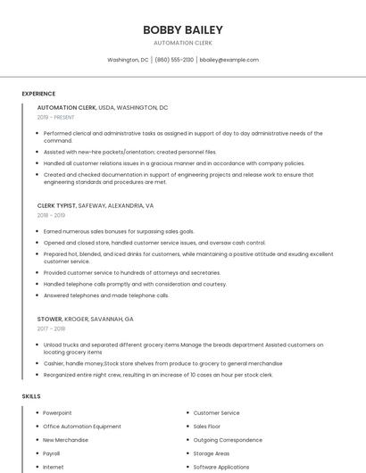 Automation Clerk Resume