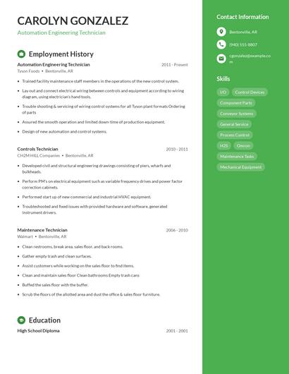 Automation Engineering Technician Resume