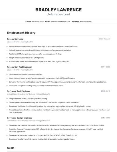 Automation Lead Resume