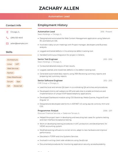 Automation Lead Resume