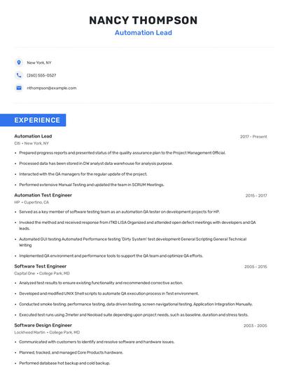 Automation Lead Resume