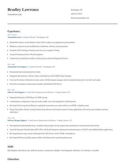 Automation Lead Resume