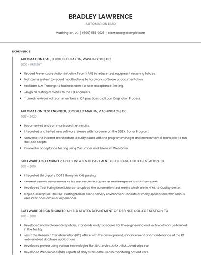 Automation Lead Resume