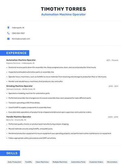 Automation Machine Operator Resume