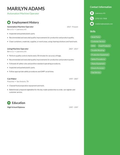 Automation Machine Operator Resume