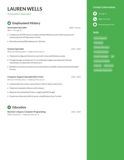 Automation Specialist Resume
