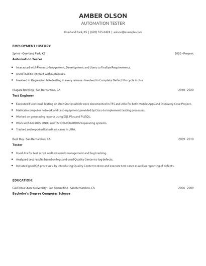Automation Tester Resume