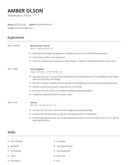 Automation Tester Resume