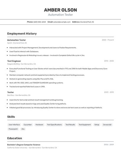Automation Tester Resume