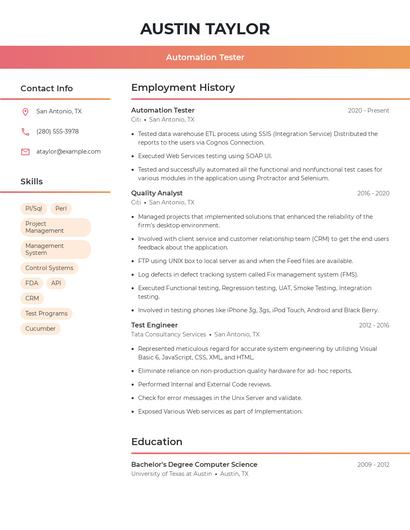 Automation Tester Resume