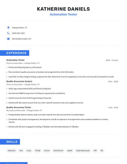 Automation Tester Resume