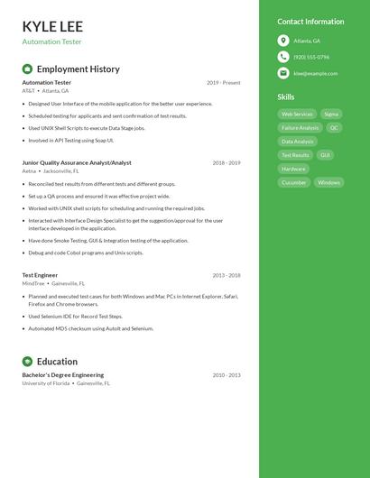 Automation Tester Resume