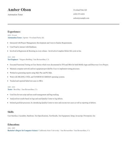 Automation Tester Resume
