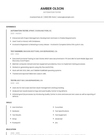Automation Tester Resume