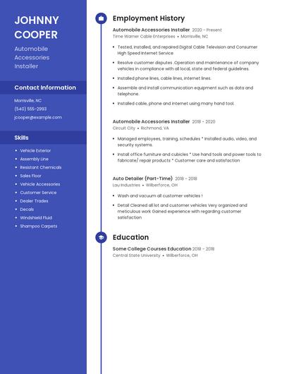 Automobile Accessories Installer Resume