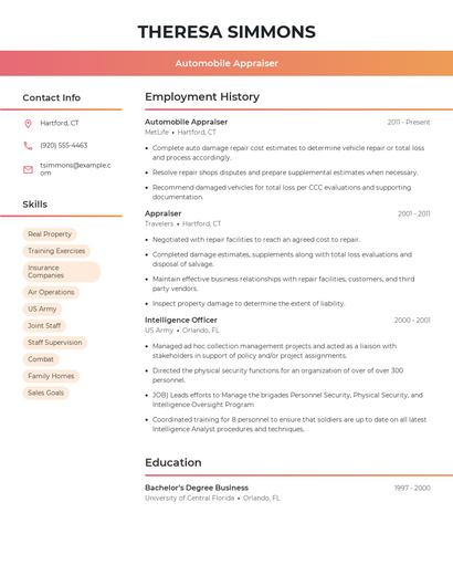 Automobile Appraiser Resume
