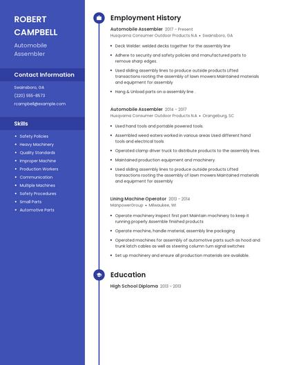 Automobile Assembler Resume