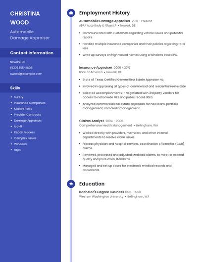 Automobile Damage Appraiser Resume