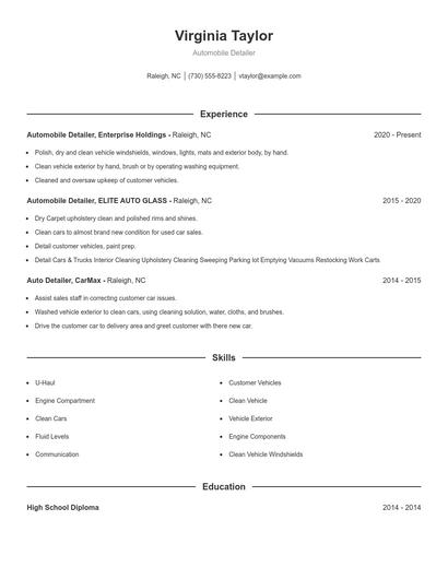 Automobile Detailer Resume