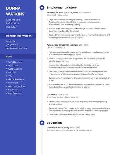 Automobile Relocation Engineer Resume