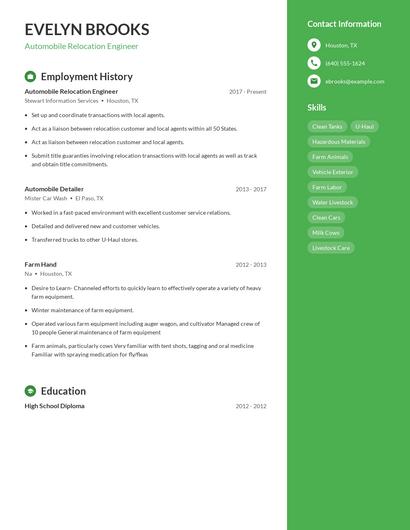 Automobile Relocation Engineer Resume