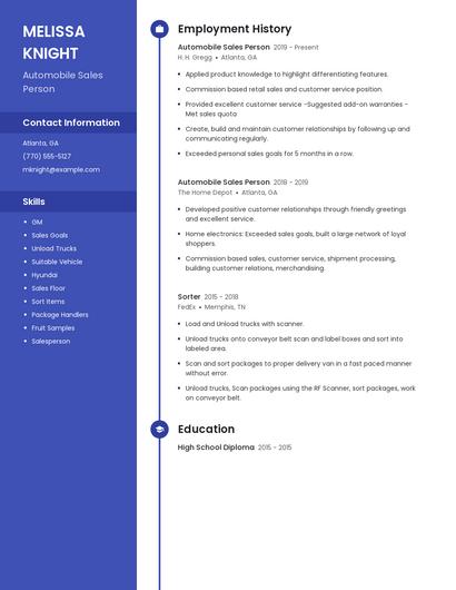 Automobile Sales Person Resume