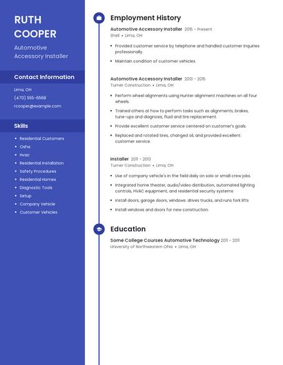 Automotive Accessory Installer Resume