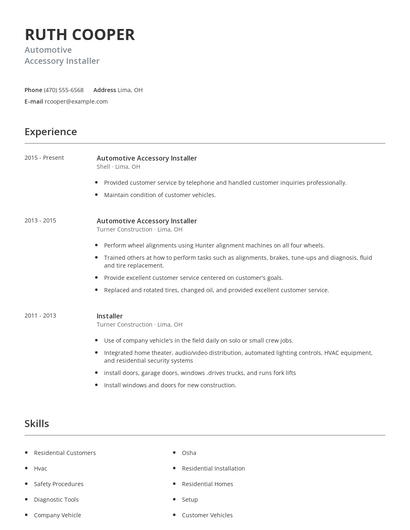 Automotive Accessory Installer Resume