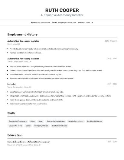 Automotive Accessory Installer Resume