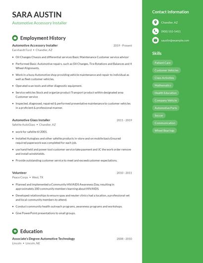 Automotive Accessory Installer Resume