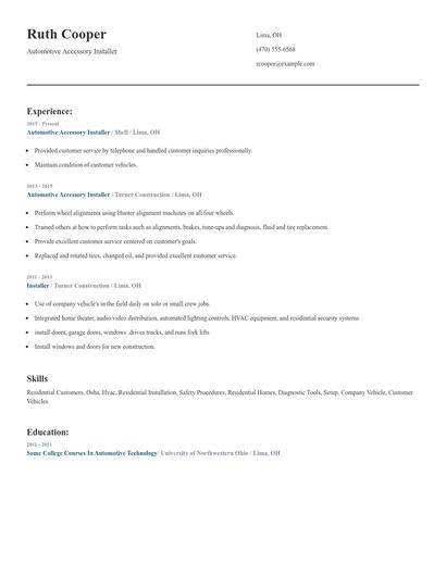 Automotive Accessory Installer Resume