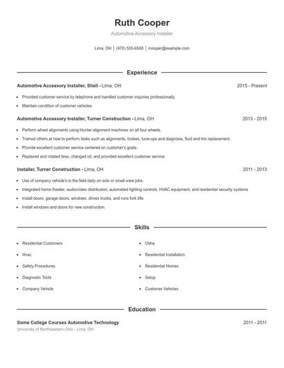 Automotive Accessory Installer Resume
