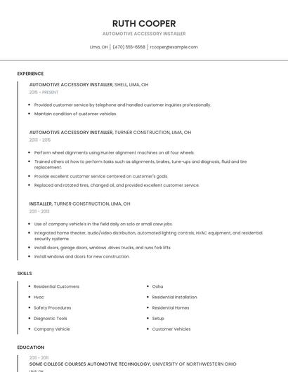 Automotive Accessory Installer Resume