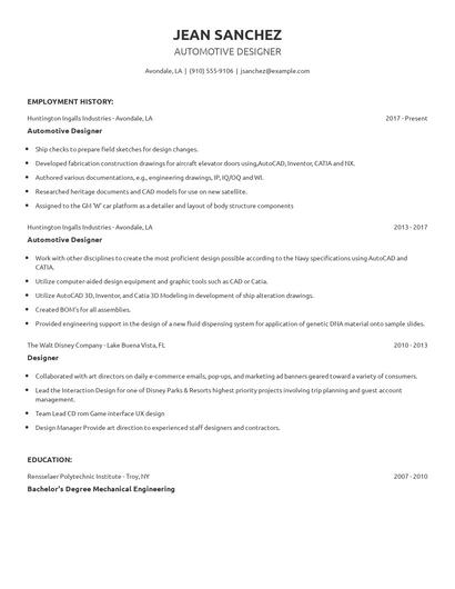Automotive Designer Resume