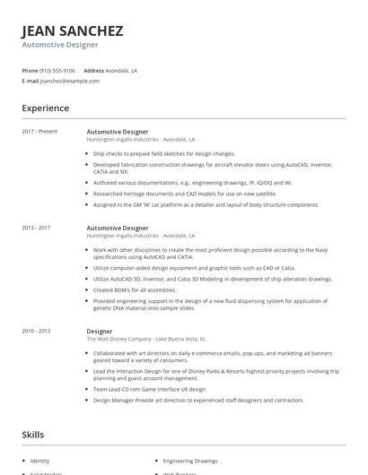 Automotive Designer Resume