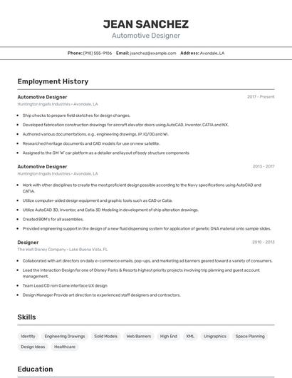 Automotive Designer Resume